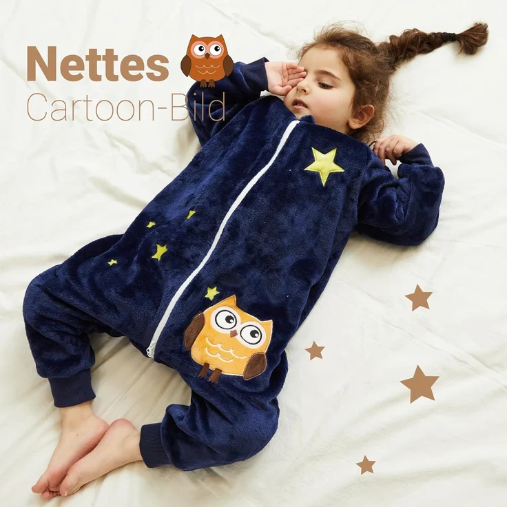 XQ&XG Baby Schlafsack mit Füßen 2.0 Tog,Kinderschlafsack mit langen Ärmeln,Schlafsack Kinder mit Beinen für mädchen und Junge,Eule,130 – Bild 5