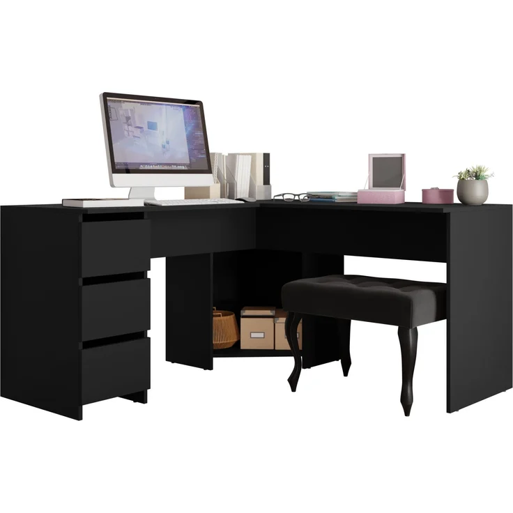 Mirjan24 Eckschreibtisch Ziongo (Farbe: Schwarz), 74 x 142 x 142 cm – Bild 1