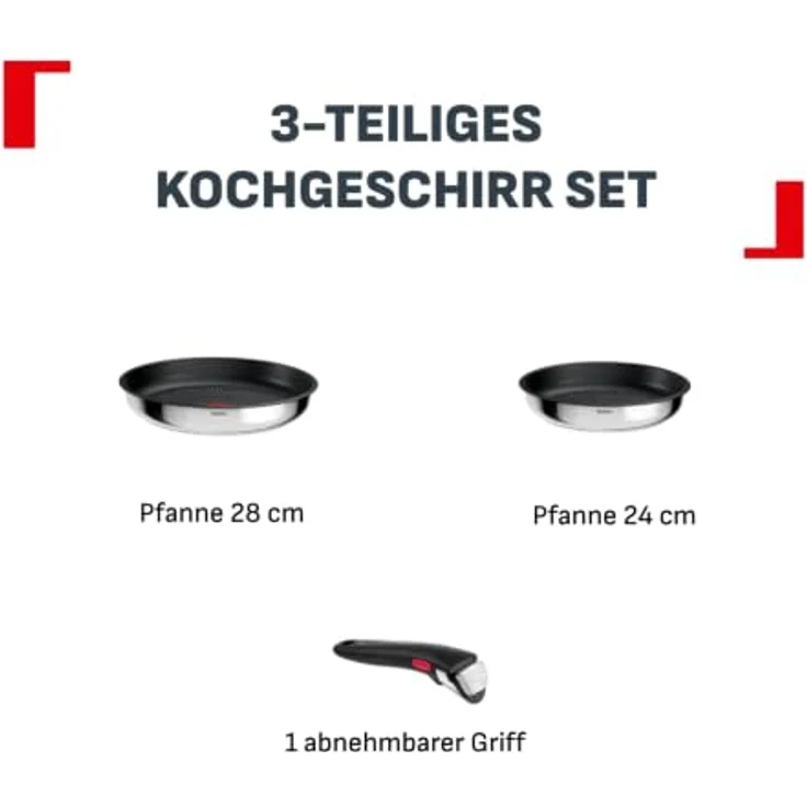 Tefal Ingenio Comfort Max 3-tlg. Pfannen-Set, Titanium Antihaftversiegelung, stapelbar, platzsparend, Thermo-Signal, für alle Herdarten, sicherer Griff, mühelose Reinigung, Edelstahl, L966S344 – Bild 8