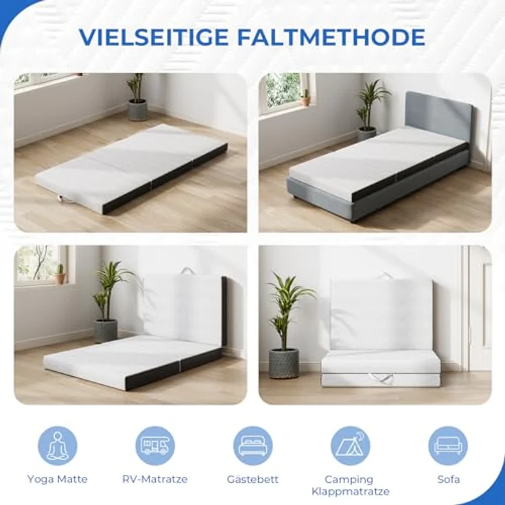 Vesgantti Faltbare Klappmatratze, Gel-Memory-Schaum Faltmatratze Gästebett Klappbar, Reisematratze mit waschbarem Bezug, Camping Klappmatratze Sessel (10cm, 80x195cm) – Bild 3