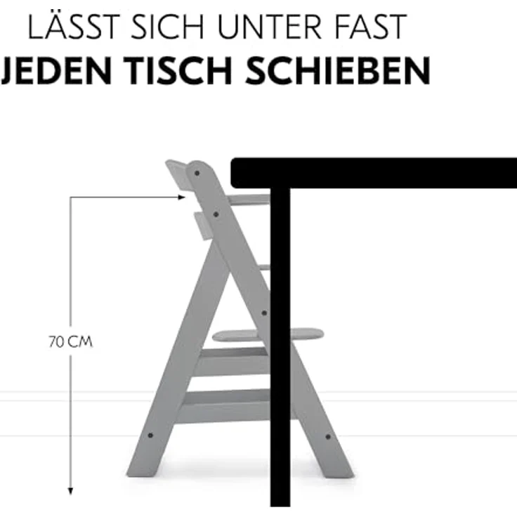Hauck Alpha Plus Grau Newborn Set Deluxe - Baby Holz Hochstuhl ab Geburt mit Liegefunktion - inkl. Aufsatz für Neugeborene & Sitzpolster - mitwachsend, verstellbar - Grau – Bild 8