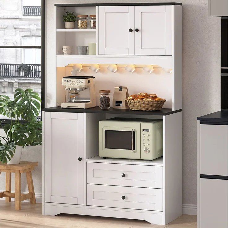 Küchenbuffetschrank mit LED-Beleuchtung & USB-Anschluss, 100x40x163 cm, Weiß – Bild 3