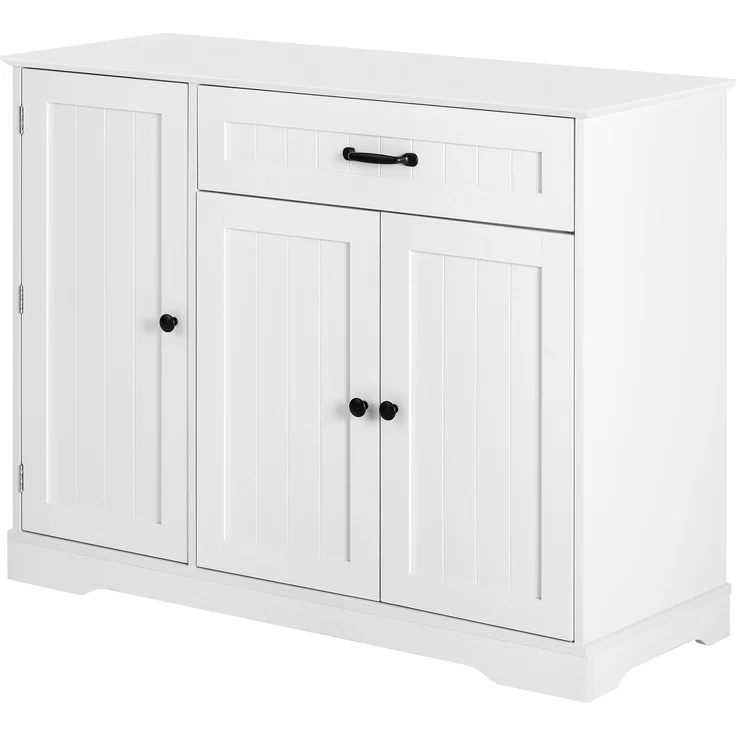 Merax Sideboard Speisewagen mit 3 Türen und einer Schublade, Buffetschrank für Esszimmer, Wohnzimmer und Diele (Weiß) – Bild 8