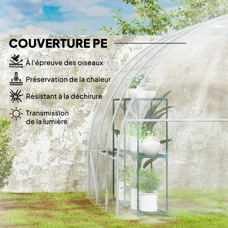 MELAYR, x 3 x 2 m (9 m²) Tunnelgewächshaus mit Flügeltür und 150 g/m² PE-Folie für Gemüse, Transparent – Bild 6