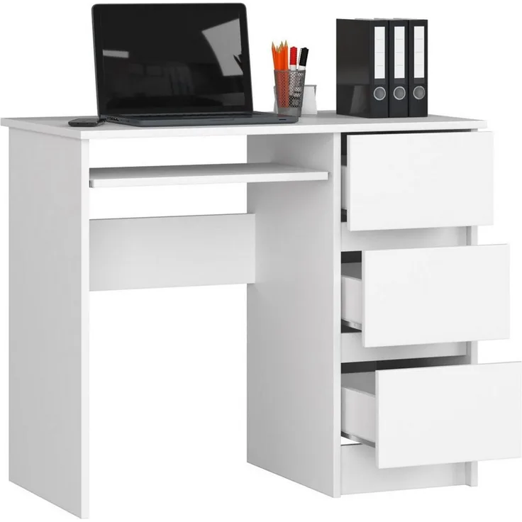 Raumhirsch Furniture Schreibtisch mit Tastaturauszug - zwei Tischvarianten - 90 cm breit, mit 3 Schubkästen - Kasten rechte Variante