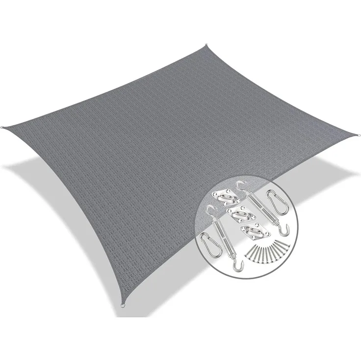 HDPE Sonnensegel Rechteckig mit Befestigung Set, 3x2. 5M Grau