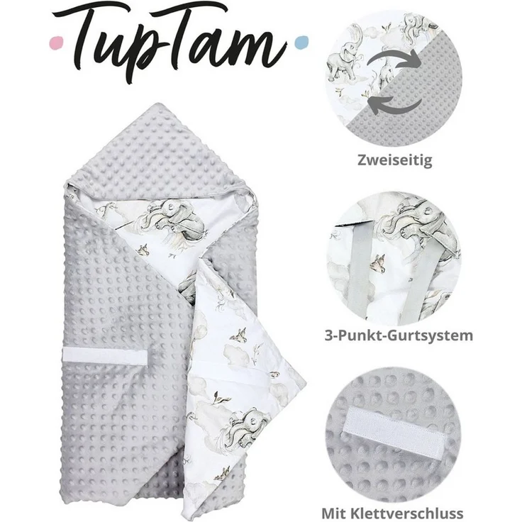 Einschlagdecke 2er SET Baby Einschlagdecke 85x85 für Autositz Babyschale Decke Minky, TupTam – Bild 3