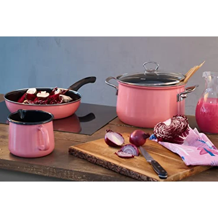 Riess-Kelomat Emaillepfanne ⌀28cm Pink, robuste Bratpfanne mit extra-starkem Stahl-Wärmespeicherboden für gleichmäßige Hitzeverteilung – Bild 2