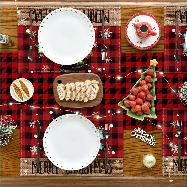 Bomiclss Platzset Tischsets mit Weihnachtsbäumen und Schneemann, Winter-Tischsets, (4-St), für den Außenbereich, Zuhause, Party, Küche, Esszimmer, Dekoration – Bild 3