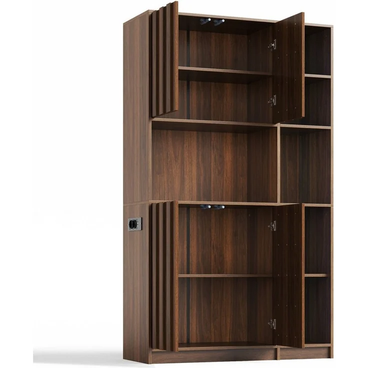 Odikalo Hochschrank Küchenschrank Sideboard mit LED, Küchenregal mit Steckdose (Küchenschrank Hochschrank 4-stöckiges vertikales Auszieh-Gewürzregal Weinregal und Vitrine 180 × 105 × 40 cm) – Bild 1