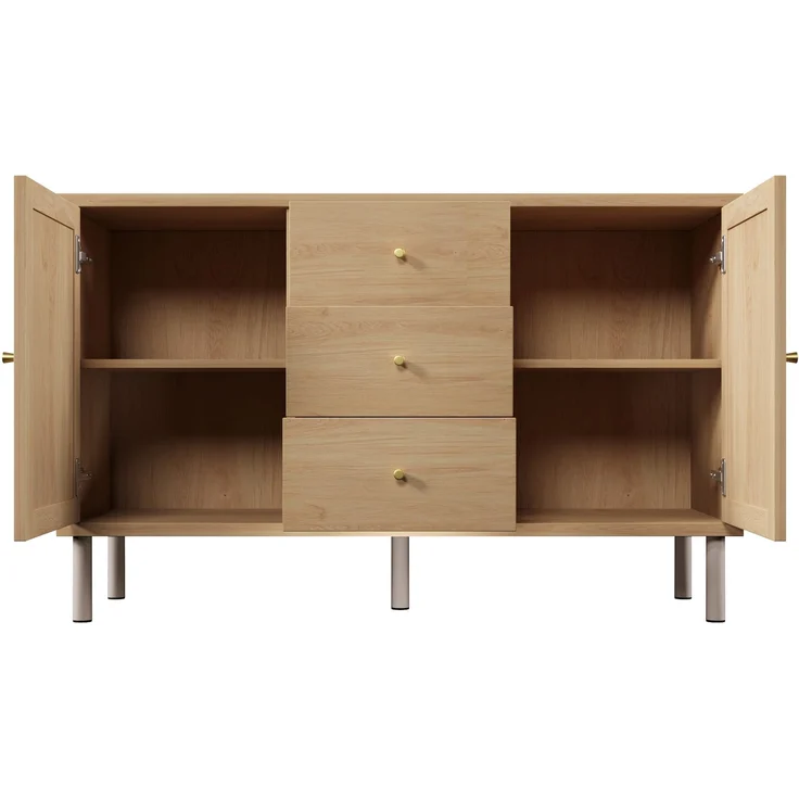 Merax Sideboard, Landhaus-Kommode 120x40x75 cm, eichefarben, mit 2 Türen, 3 Schubladen, höhenverstellbare Einlegeböden, Metallbeine, Kippsicherung – Bild 8