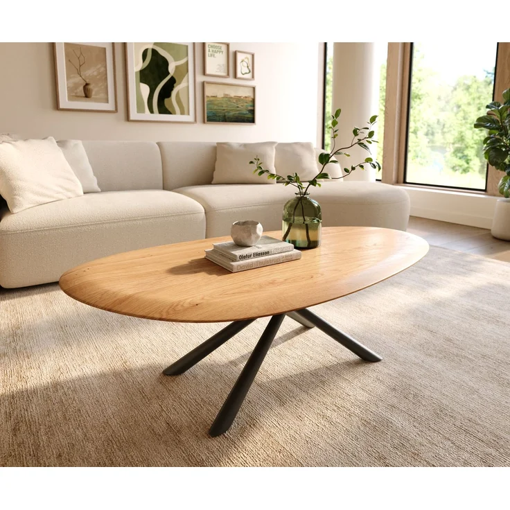Couchtisch Edge Oval 140x75 cm Eiche Natur Runde Kante Sarity Metall Schwarz – Bild 1