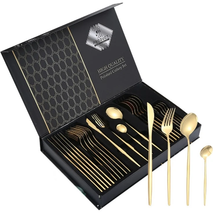 Cheffinger Premium Besteckset, 6 Personen 24-tlg, Edelstahl gold – Bild 4