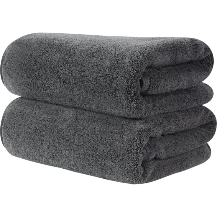 Mikrofaser Handtuch Haare 2er Pack Flauschig Saugstark 50x100cm dunkelgrau