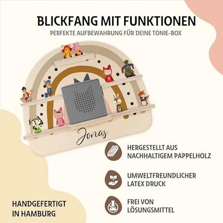 KIDSMOOD - Personalisiertes Tonie Regal für Kinderzimmer | Regenbogen Wand-Regal mit genügend Platz für Tonie-Hör-Figuren, Aussparung für Tonie-Musikbox & Kabelmanagement, Tonie Regal Mädchen & Jungen – Bild 6