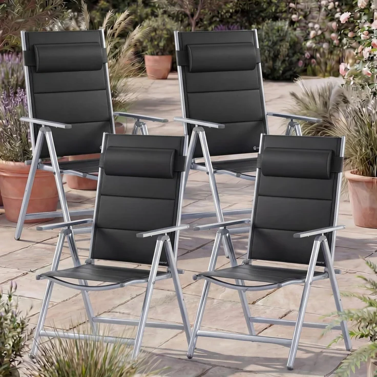 CASARIA® Alu Gartenstühle 4er Set Gepolstert 8-Fach Verstellbar Silber – Bild 2