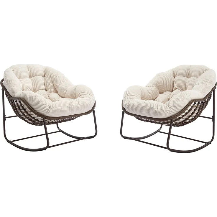 Schaukelstuhl 78x106x90 cm, weiß, handgewebtes synthetisches Rattan, Stahlrahmen, 1 Stück – Bild 6