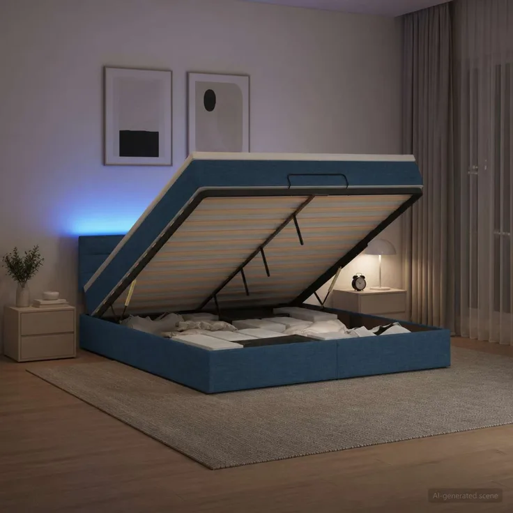 vidaXL Ottoman-Bett mit Matratze und LED Blau 160 x 200 cm Stoff 3456842