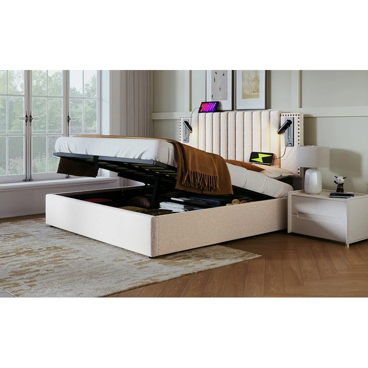 TavilaEcon Boxspringbett mit verstellbarem Kopfteil, Polsterbett Beige Liegefläche 140 × 200 cm – Bild 3