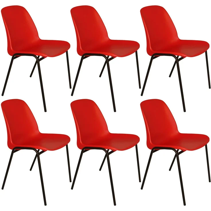 OFITURIA Bürostuhl ohne Rollen, zuverlässiger Kunststoffstuhl mit Metallstruktur, Stuhl für Warteraum, Empfang, Meetings, Konferenzen usw. - Opituria (6 Stühle, Rot)