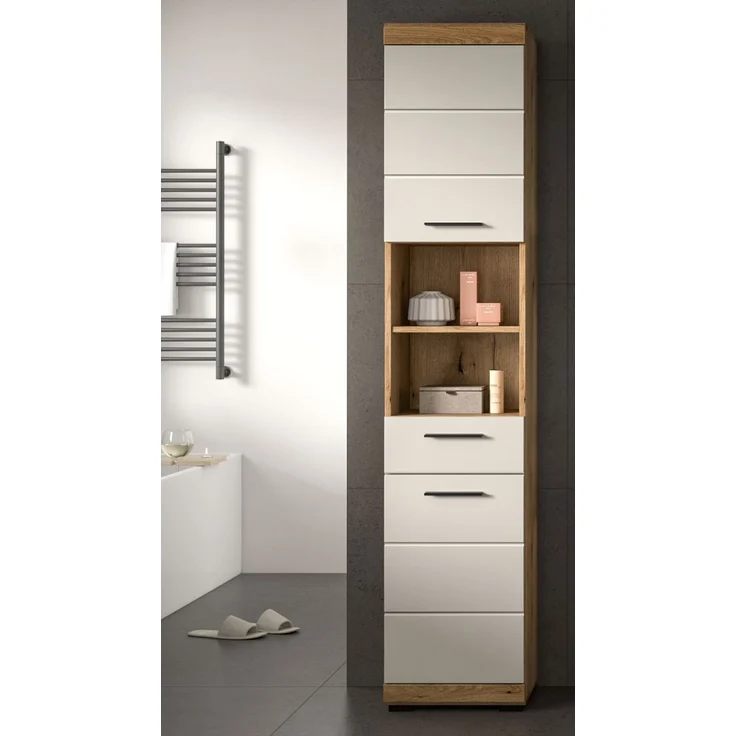 Badezimmer Hochschrank Shawn in sand und Eiche 37 x 191 cm – Bild 5