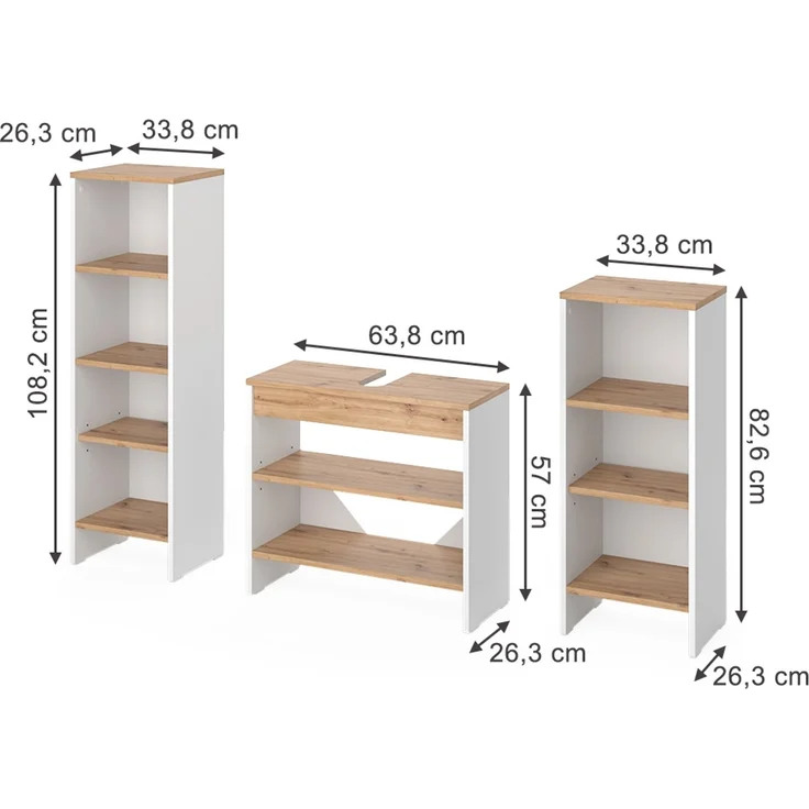 Badmöbel-Set Karli Weiß/Goldkraft Eiche 3-teilig Vicco – Bild 2