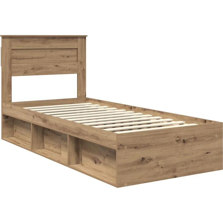 vidaXL Bettrahmen Kunsthandwerk Eiche 90 x 190 cm Massives Kiefernholz 3409806 – Bild 3