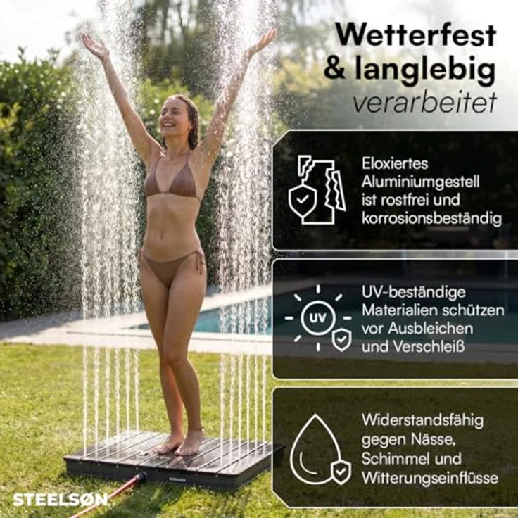 STEELSØN 'Samaya' Bodendusche rechteckig, Gartendusche anthrazit/grau, Campingdusche wetterfest, Saunadusche, Fontänenhöhe bis zu 4m, inkl. Fußrad – Bild 3