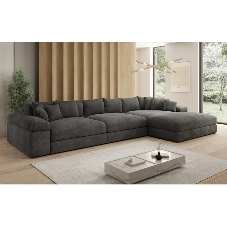 Luxusbetten24 Sofa Designer Sofa Bernardo L Maxi in Cord, mit breiter Ottomane