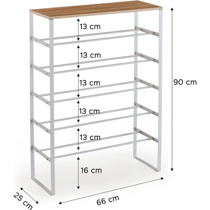Homes & Jones Schuhregal Maren 66x25x87 cm mit 6 Ablagen aus Holz & Metall - Weißes Schuhregal im modernen Design für Flur, Diele & Schlafzimmer  platzsparend, stabil & übersichtlich – Bild 3