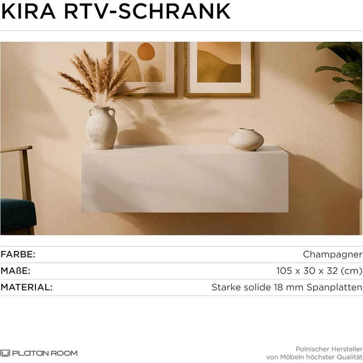 Platan Room Lowboard Kira, TV Schrank Fernsehschrank 105 / 140 / 210 / 280 cm breit Kaschmir Matt – Bild 5