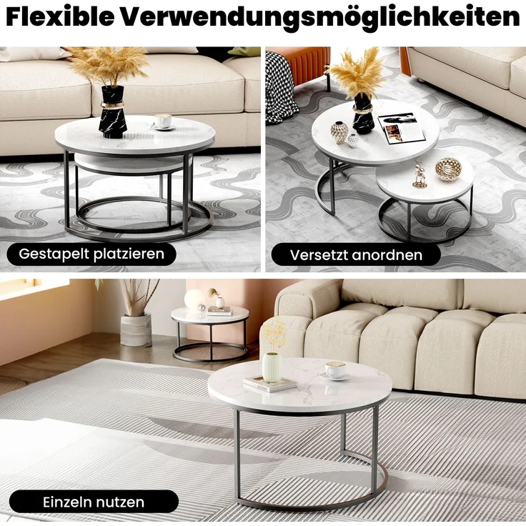 Couchtisch 2-teiliges Couchtisch-Set mit elegantem Design Stabiler Eisenrahmen & leicht zu reinigende MDF-Tischplatte 2 -St – Bild 8