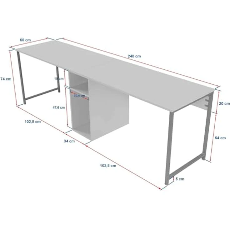 Dmora Schreibtisch Caprioli 240 x 60 x 74 cm Weiß, 1 Fach – Bild 2