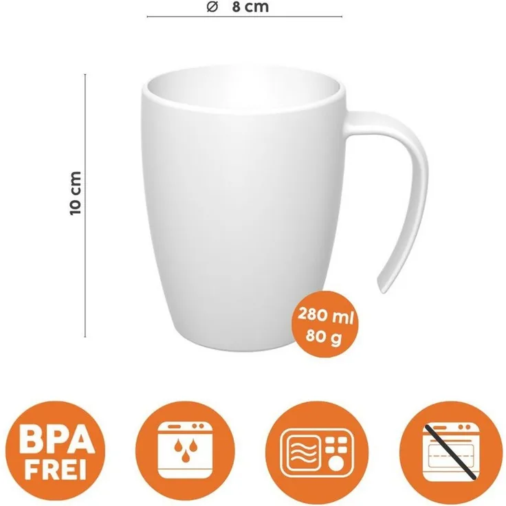 Ornamin Becher Kaffeebecher mit ergonomischem Henkel, Kunststoff, BPA-frei l Stapelbar l Made in Germany