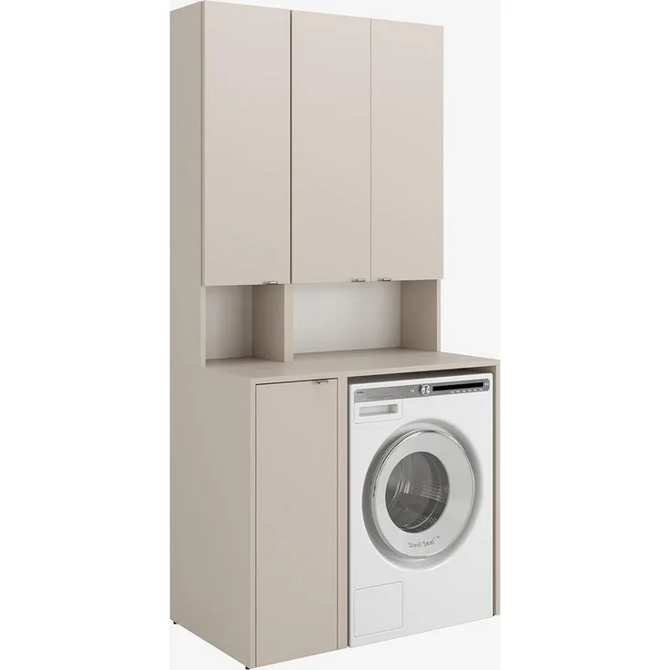 Platan Room Badezimmer-Set Waschmaschinenschrank 65 cm breit und Hochschrank 33 cm breit, Badschrank Aufbewahrungsschrank für Bad, Hoch Schrank Schmal