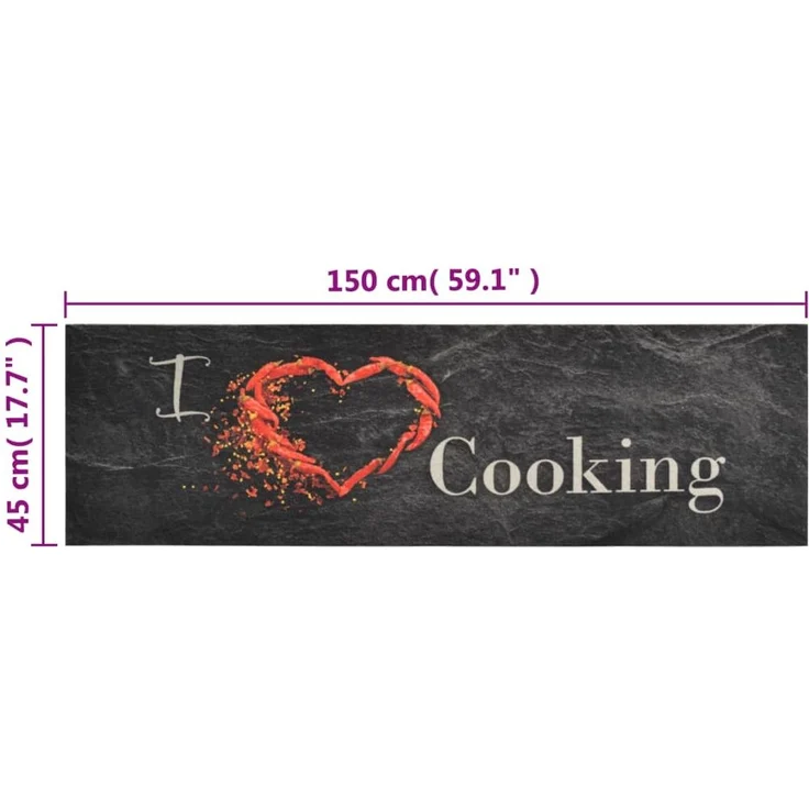 vidaXL Küchenteppich Waschbar Cooking Schwarz 45x150 cm Samt 136549 – Bild 4