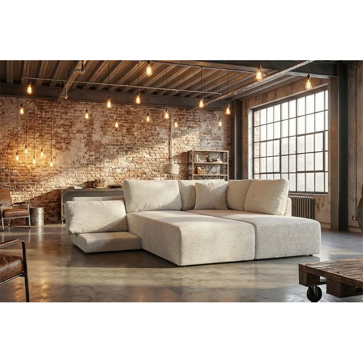 KAWOLA Schlafsofa SADIRA Ecksofa Stoff cremeweiß Recamiere rechts 89 x 209 x 288 cm – Bild 4