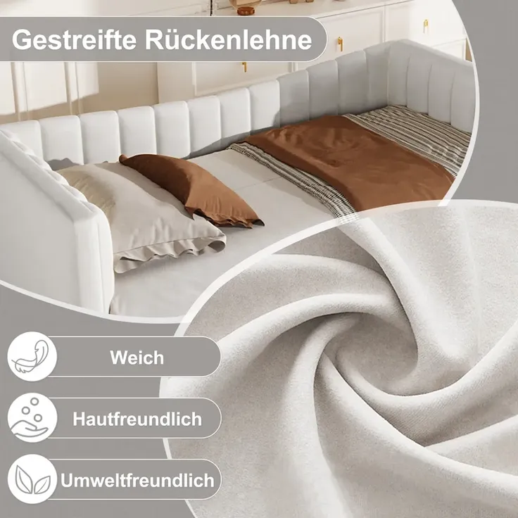 Schlafsofa mit Lattenrost und Ausziehbett, Bettfunktion, 90x200 cm/180x200 cm, Einzelbett, Polsterbett, Samt – Bild 5