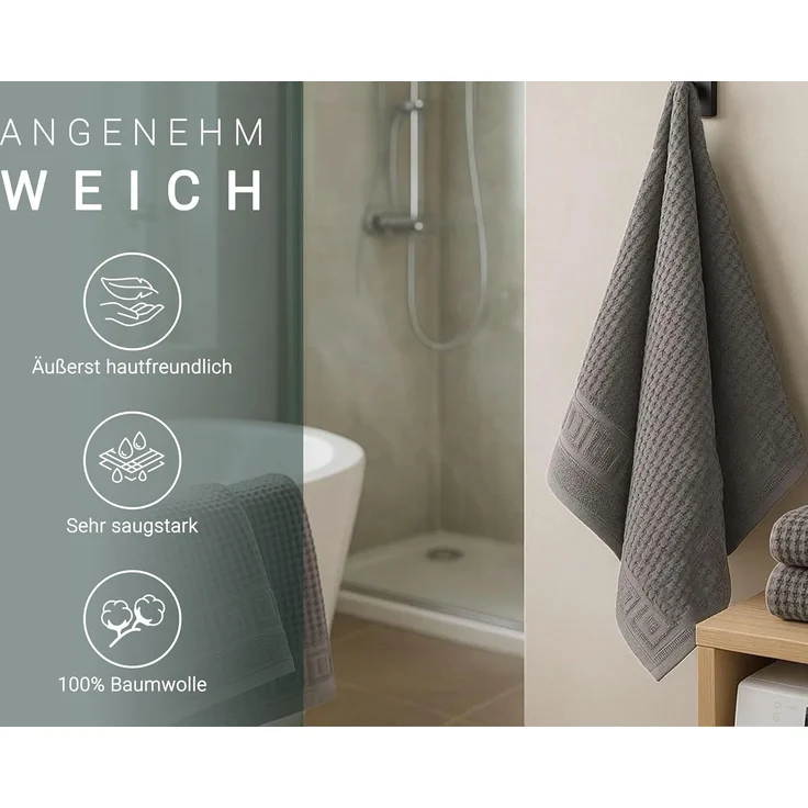 ZOLLNER Duschtücher 5er Set, 70x140 cm, grau, Baumwolle, mit Waffelmuster – Bild 5
