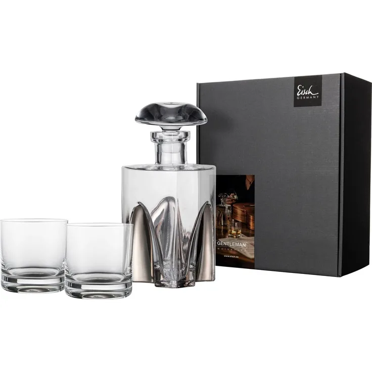 Eisch Whisky Geschenkset Gentleman Platin 3-tlg, 2 Becher mit Karaffe, Kristallglas, Platin, 86577498