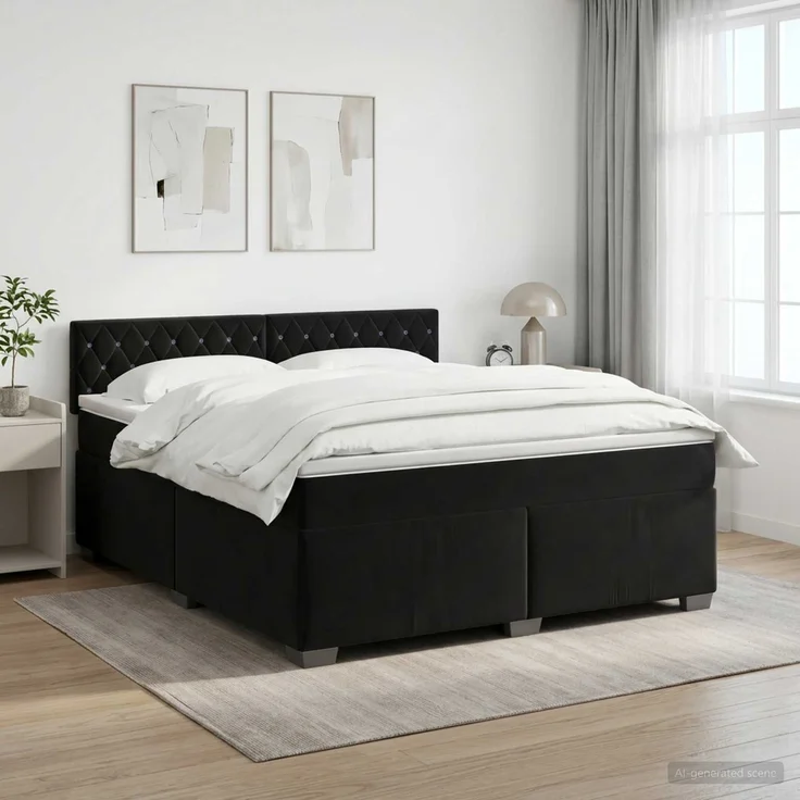vidaXL Boxspringbett mit Matratze Schwarz 160 x 200 cm Samt 3450742 – Bild 1