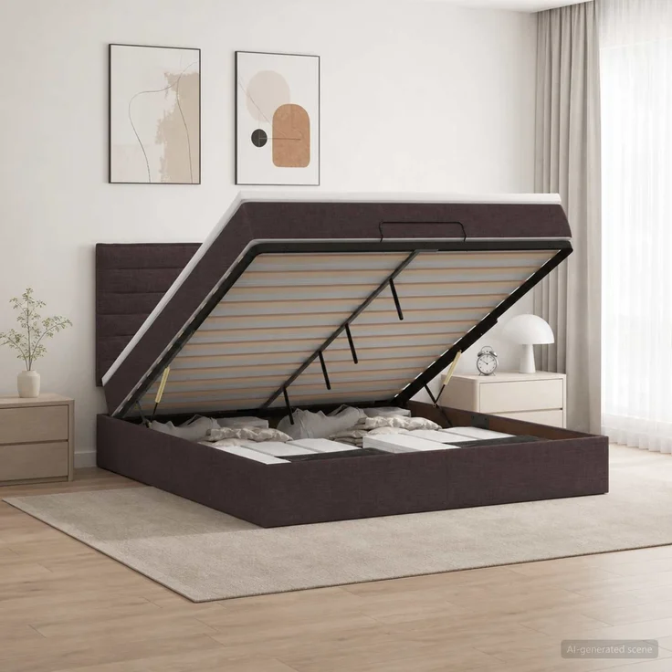 vidaXL Ottoman Bett mit Matratze Dunkelbraun 140 x 200 cm Stoff 3457414 – Bild 1