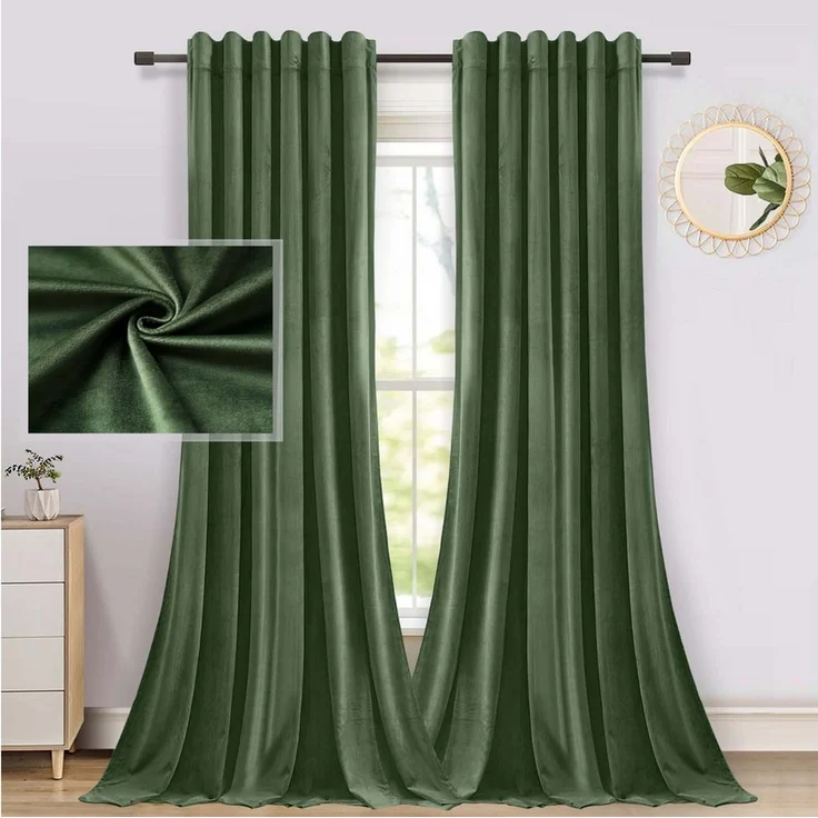 BTTO V&G Gardine VerdunkelungVorhang 2 St Samt,Multifunktionsband Vorhang Blickdicht, Thermovorhänge, BXH:132X213cm/132X244cm/132X274cm Vorhang – Bild 2