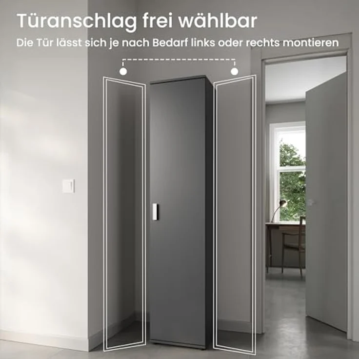 Home Collective Mehrzweckschrank Schmaler Schrank 40 cm breit mit 1 Tür & 4 Einlegeböden (Universalschrank Haushaltsschrank für Haushalt, Flur, Büro oder Schlafzimmer) 40x35x184 cm (BxTxH), Anthrazit – Bild 6