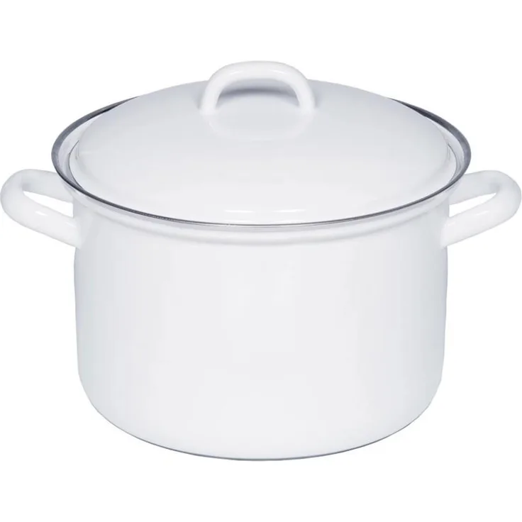 Riess Fleischtopf hoch mit Deckel Ø14cm 1 Liter Email Classic Weiss