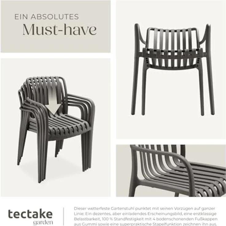 tectake® Gartenstühle stapelbar, Gartenmöbel Set, Balkon Möbel, Bistro Set, Sessel, Outdoor Möbel, Balkonmöbel, Terrassenmöbel - anthrazit, 6er Set – Bild 8