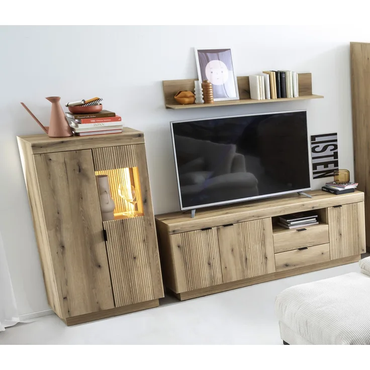 Wohnwand >Delamar< (3-teilig) in Coast Evoke Eiche Dekor - 266x165x40 (BxHxT)