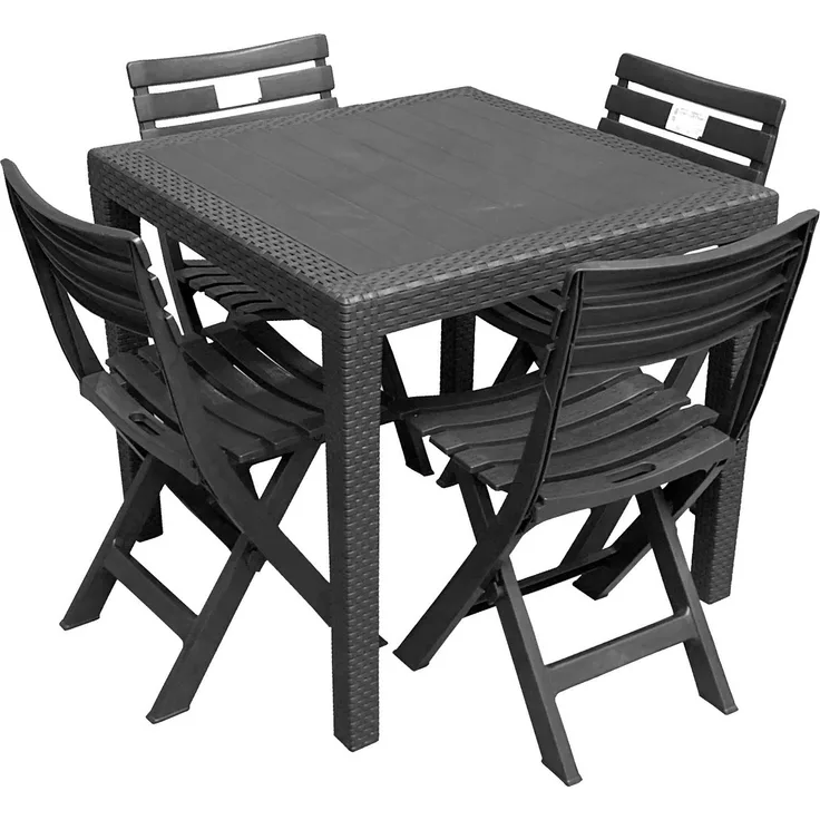 Progarden Garten-Essgruppe Gartenmöbel Sitzgruppe Balkonmöbel Terrasse, (Set, 5-tlg, Tisch + 4 Klappstühle), Möbelset, 4 Stühle, 1 Tisch, Kunststoff, Rattan-Optik