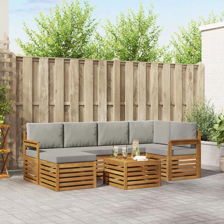 vidaXL Outdoor-Sofagarnitur 7 stk. 5-Sitzer Natur und Hellgrau 3375116 – Bild 1