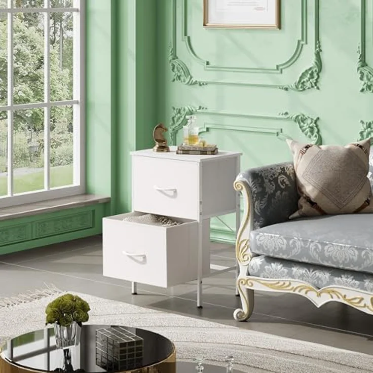 WLIVE Kommode, 2 kommode mit schubladen,Stoffschubladen mit Auszügen,für Schlafzimmer, Flur,Wohnzimmer, Kinderzimmer, mit stabilem Stahlrahmen und Holzpaneelen, weiß – Bild 8